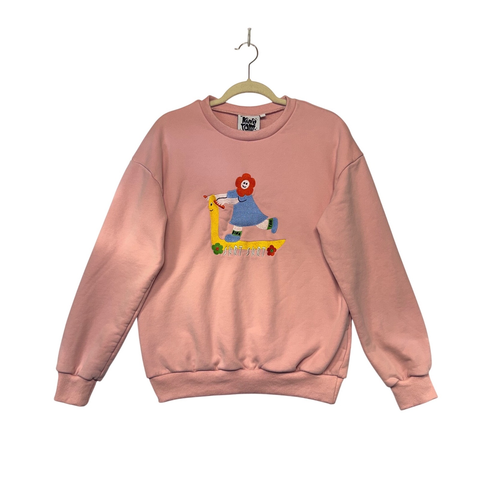 Kina & Tam Pink Embroidered Scooter Girl Organic Cotton Sweatshirt Small — image 2 of 8